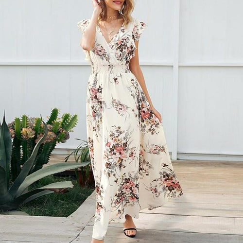 Load image into Gallery viewer, Ruffle Backless Bow Knot Printed Long Dress-women-wanahavit-Print-S-wanahavit
