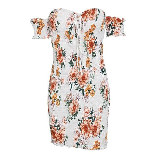 Load image into Gallery viewer, Off Shoulder Lace Up Bodycon Summer Floral Printed Dress-women-wanahavit-Print2-S-wanahavit
