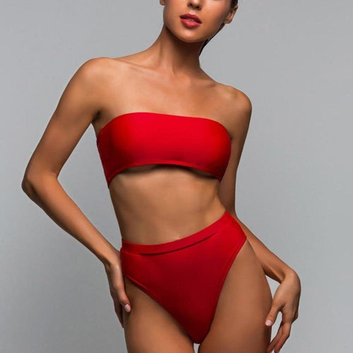 Load image into Gallery viewer, High Cut Leg Bandeau Sexy Bikini-women fitness-wanahavit-Red-L-wanahavit
