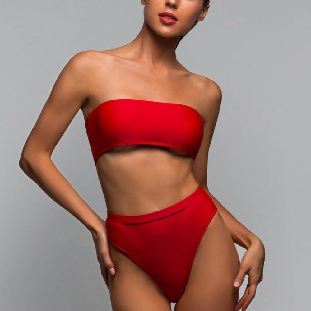High Cut Leg Bandeau Sexy Bikini-women fitness-wanahavit-Red-L-wanahavit