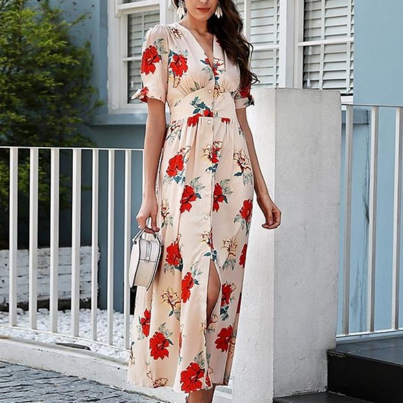 Floral Print Summer Knotted Boho Long Maxi Dress-women-wanahavit-Print2-S-wanahavit