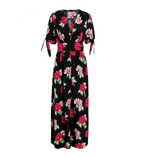 Floral Print Summer Knotted Boho Long Maxi Dress-women-wanahavit-Print1-S-wanahavit