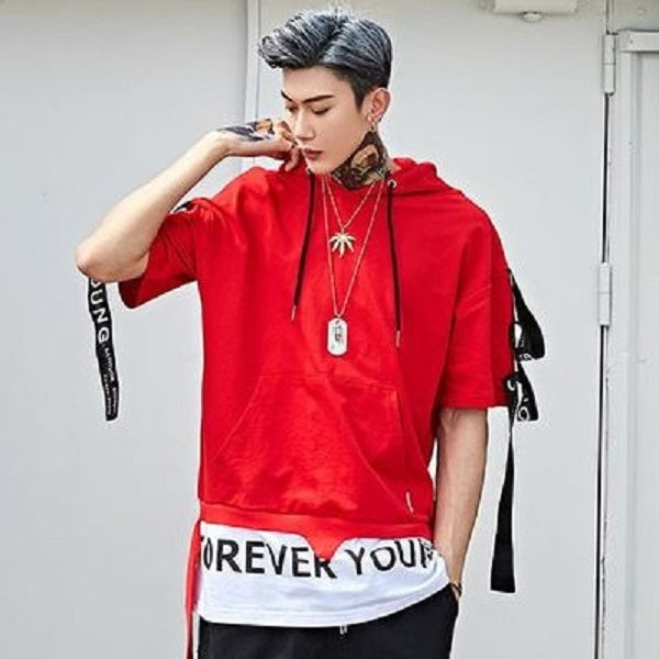 Forever Young Printed Hip Hop Streetwear Hooded Loose Tee-unisex-wanahavit-Red-Asian M-wanahavit