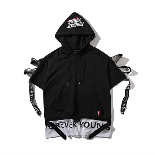 Load image into Gallery viewer, Forever Young Printed Hip Hop Streetwear Hooded Loose Tee-unisex-wanahavit-Black-Asian M-wanahavit
