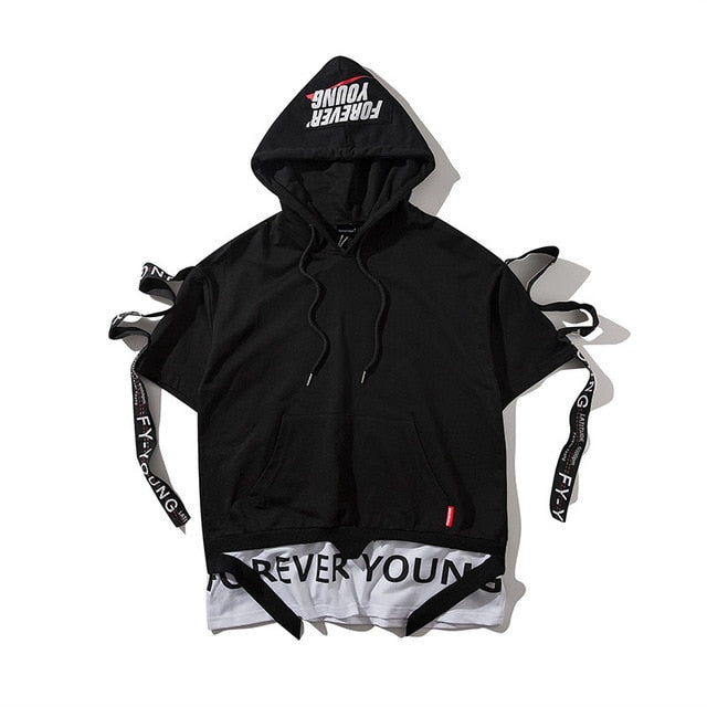 Forever Young Printed Hip Hop Streetwear Hooded Loose Tee-unisex-wanahavit-Black-Asian M-wanahavit