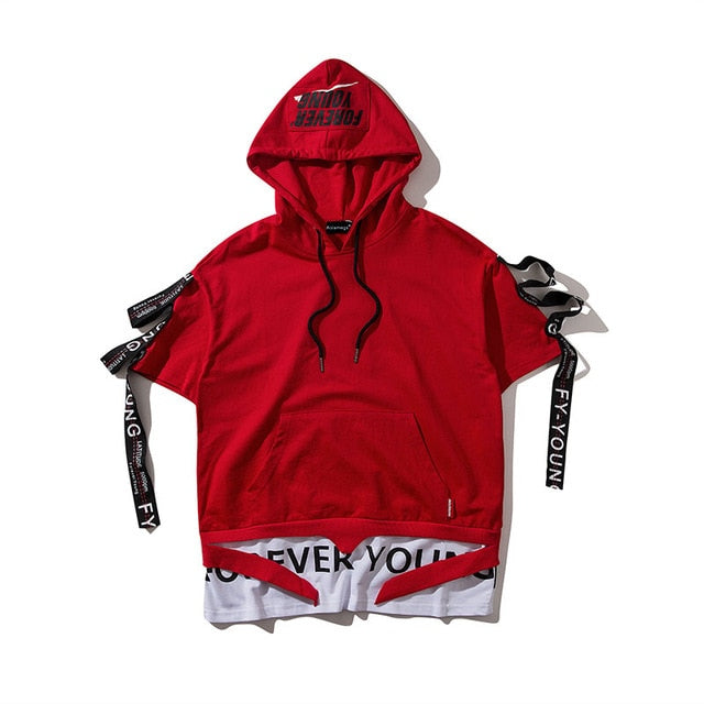 Forever Young Printed Hip Hop Streetwear Hooded Loose Tee-unisex-wanahavit-Red-Asian M-wanahavit