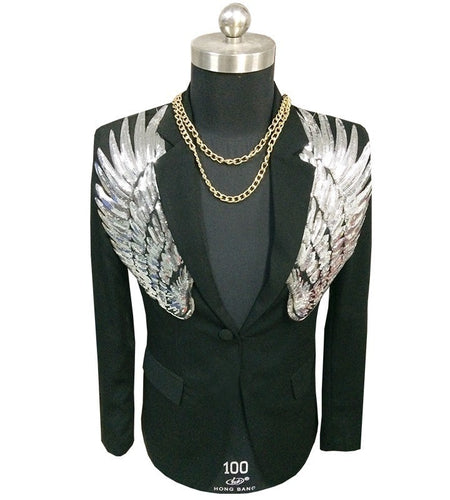 Gold & Silver Sequin Wings Slim Fit Blazer-men-wanahavit-black-S-wanahavit