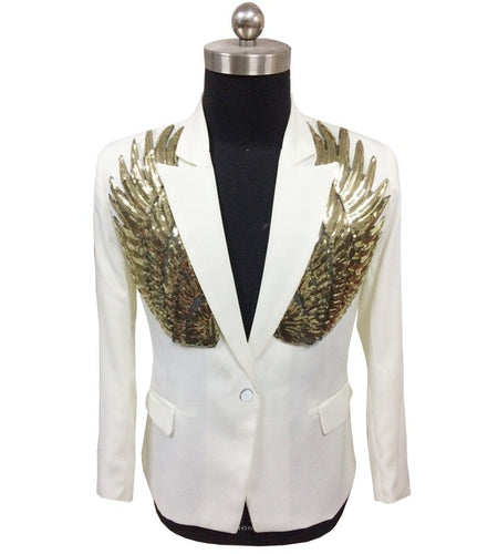 Gold & Silver Sequin Wings Slim Fit Blazer-men-wanahavit-white-S-wanahavit