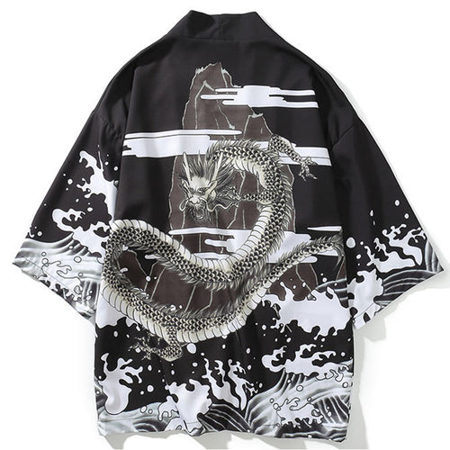 Load image into Gallery viewer, Waves &amp; Mountain Printed Harajuku Kimono Tees-unisex-wanahavit-Black-M-wanahavit
