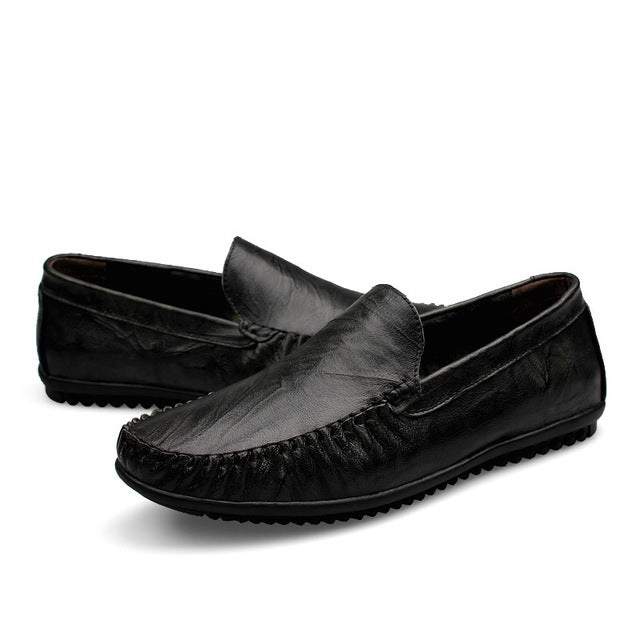Handmade Plus Size Soft Moccasins Genuine Leather Shoe-men-wanahavit-Black Loafers-5-wanahavit