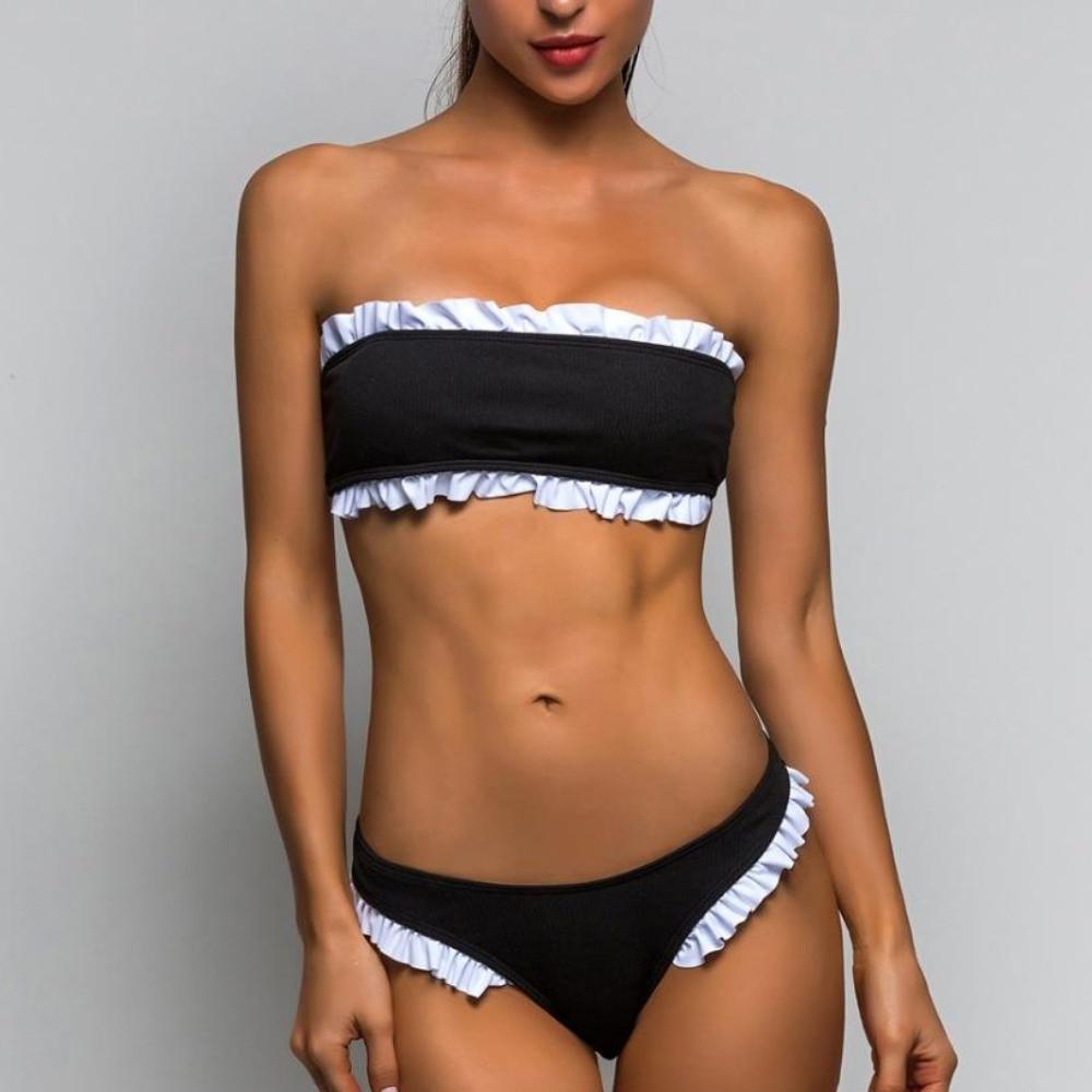 Sexy Bandeau Ruffle Strapless Bikini-women fitness-wanahavit-Black-L-wanahavit