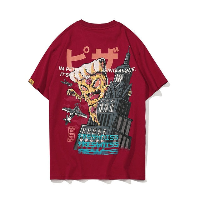 Monster Pizza Printed Hip Hop Streetwear Loose Tees-unisex-wanahavit-Red-Asian M-wanahavit