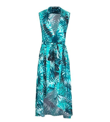 Sexy V Neck Leaf Print Boho Long Split Maxi Wrap Dress-women-wanahavit-Print2-S-wanahavit