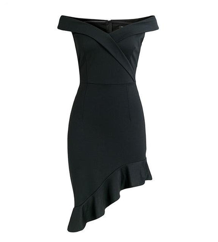 Cross Off Shoulder Asymmetric Ruffle Short Dress-women-wanahavit-Black-S-wanahavit