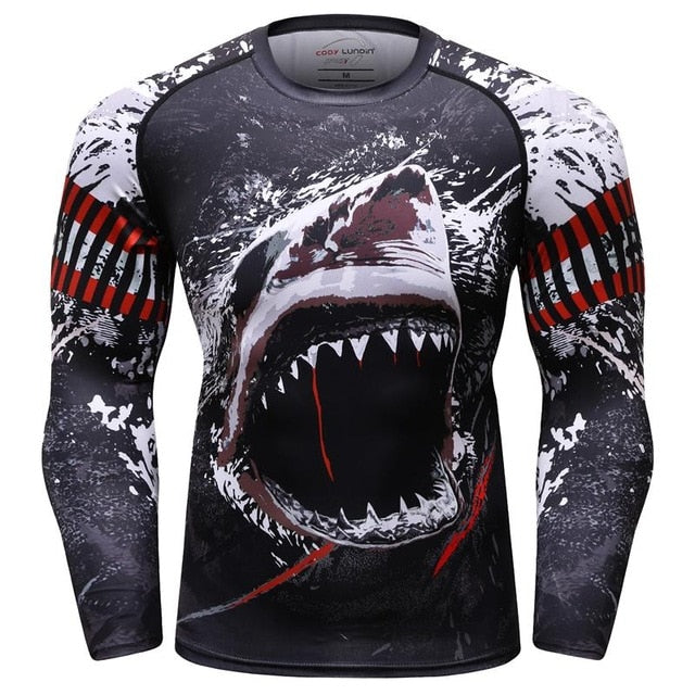 MMA Shark Printed Workout Quick Dry Long Sleeve-men fitness-wanahavit-1-Asian size M-wanahavit
