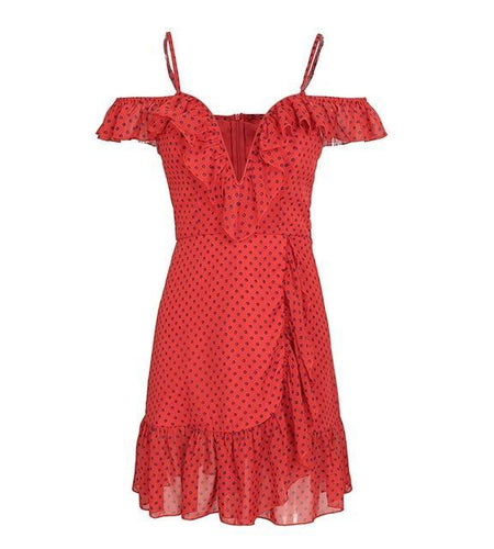 Strap V Neck Polka Dot Backless Mini Summer Dress-women-wanahavit-Red-S-wanahavit