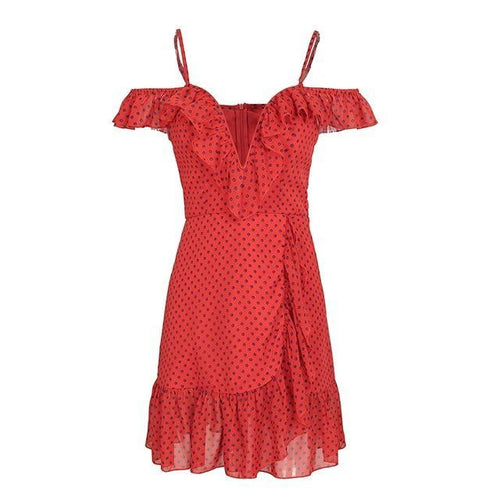 Load image into Gallery viewer, Strap V Neck Polka Dot Backless Mini Summer Dress-women-wanahavit-Red-S-wanahavit

