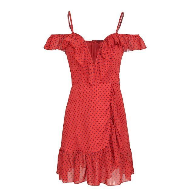 Strap V Neck Polka Dot Backless Mini Summer Dress-women-wanahavit-Red-S-wanahavit