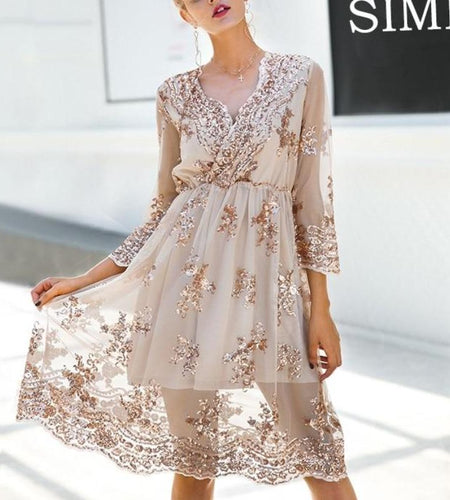 Long Sleeve Sexy Sequin Mesh Party Dress-women-wanahavit-Beige-S-wanahavit