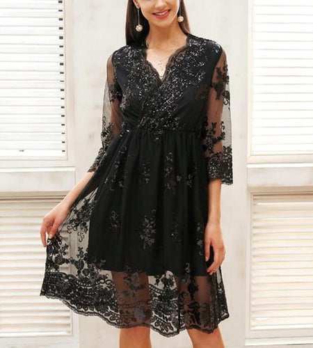 Long Sleeve Sexy Sequin Mesh Party Dress-women-wanahavit-Black-S-wanahavit