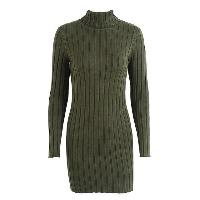 Casual Turtleneck Long Knitted Pullover Sweater Dress-women-wanahavit-Dark green-S-wanahavit