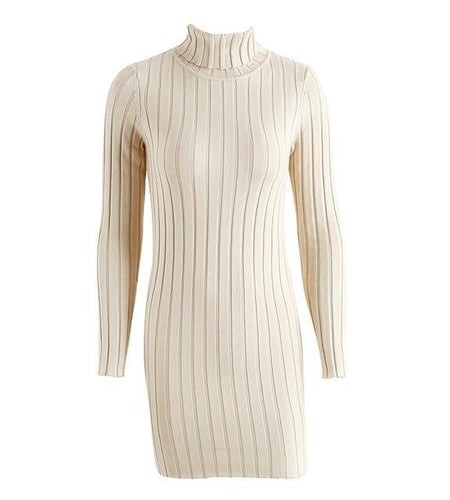 Casual Turtleneck Long Knitted Pullover Sweater Dress-women-wanahavit-Light Apricot-S-wanahavit