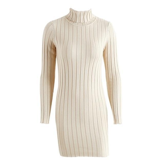 Casual Turtleneck Long Knitted Pullover Sweater Dress-women-wanahavit-Light Apricot-S-wanahavit