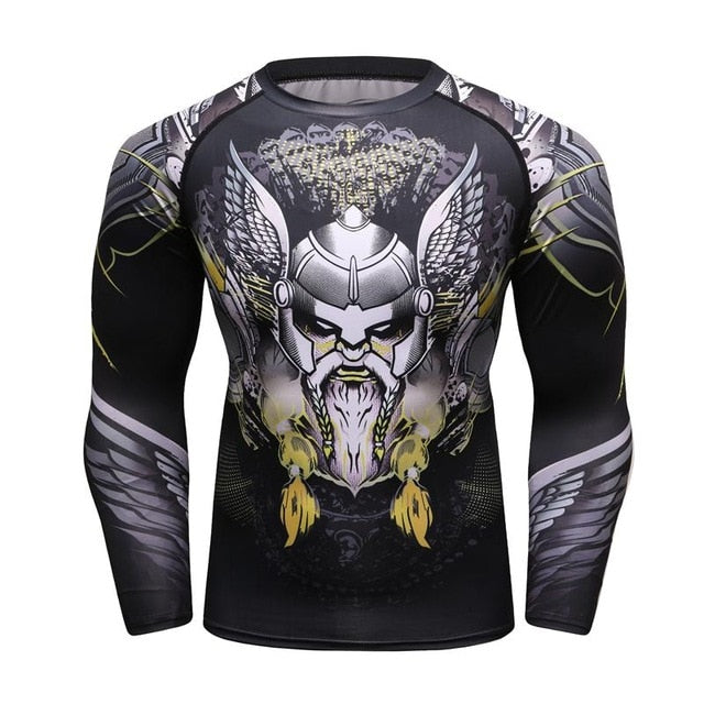 MMA Warrior Printed Workout Quick Dry Long Sleeve-men fitness-wanahavit-1-M-wanahavit