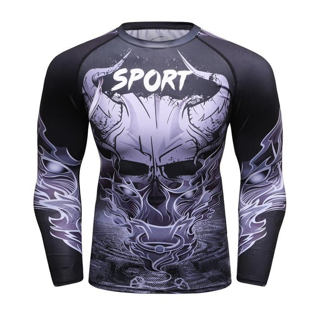 MMA Warrior Printed Workout Quick Dry Long Sleeve-men fitness-wanahavit-2-M-wanahavit