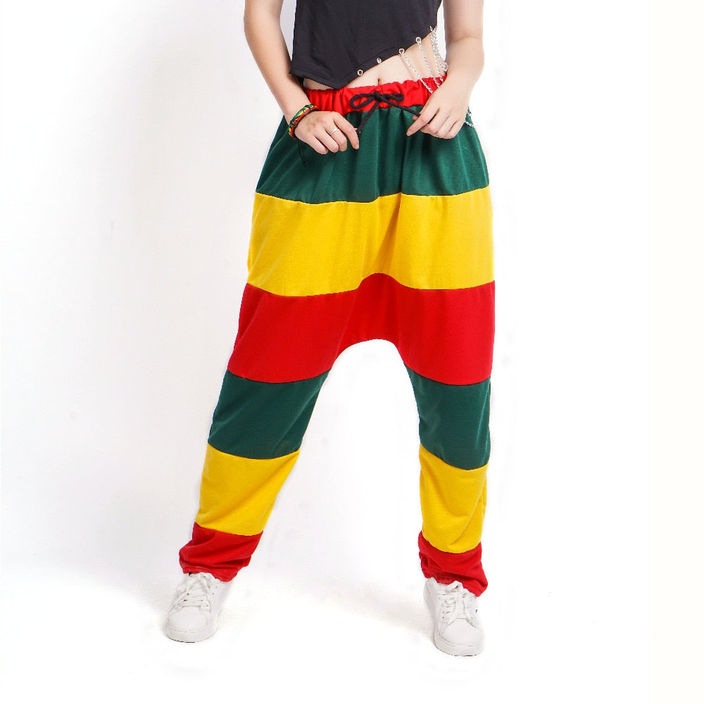 Reggae Striped Hip Hop Dance Loose Harem Pants-women-wanahavit-Red-S-wanahavit