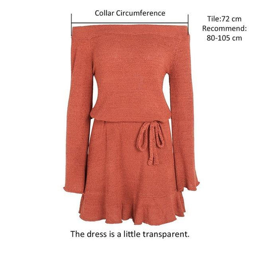 Load image into Gallery viewer, Sexy Off Shoulder Knitted Sweater Ribbon Tie Dress-women-wanahavit-Orange-One Size-wanahavit
