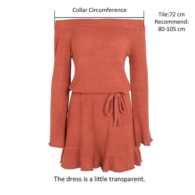 Sexy Off Shoulder Knitted Sweater Ribbon Tie Dress-women-wanahavit-Orange-One Size-wanahavit