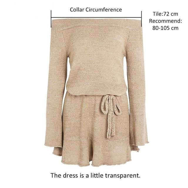 Sexy Off Shoulder Knitted Sweater Ribbon Tie Dress-women-wanahavit-Khaki-One Size-wanahavit