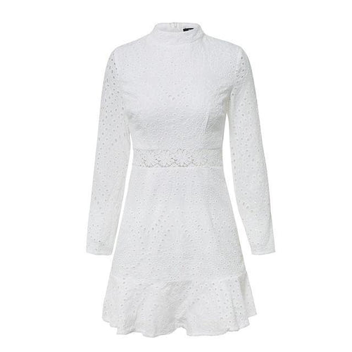 Load image into Gallery viewer, Elegant Hollow Out Autumn Ruffles Dress-women-wanahavit-White-S-wanahavit
