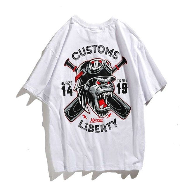 Gorilla Baseball Koi Printed Hip Hop Streetwear Loose Tees-unisex-wanahavit-White-Asian M-wanahavit
