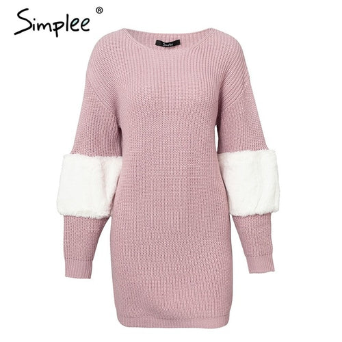 Load image into Gallery viewer, Casual Knitted Sweater Loose Spliced Dress-women-wanahavit-Pink-One Size-wanahavit

