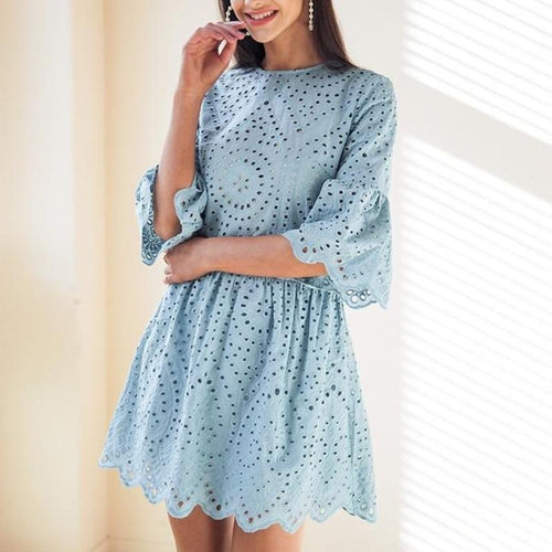 Load image into Gallery viewer, Cotton Lace Butterfly Sleeve Embroidery Mini Dress-women-wanahavit-Sage Green-S-wanahavit
