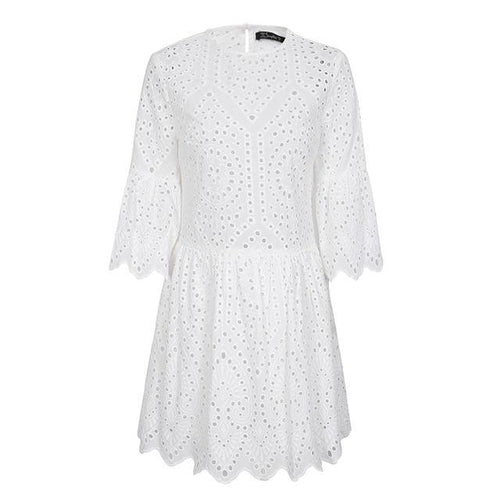 Load image into Gallery viewer, Cotton Lace Butterfly Sleeve Embroidery Mini Dress-women-wanahavit-White-S-wanahavit
