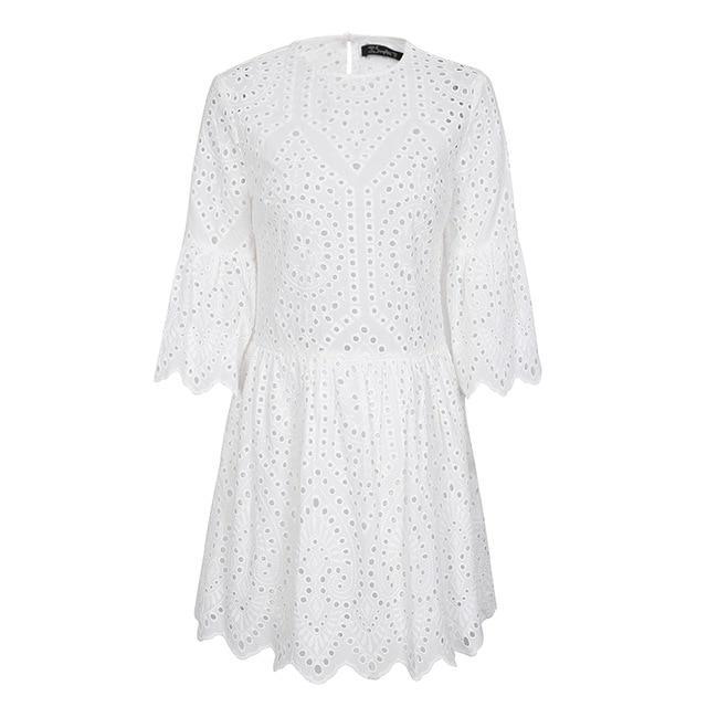 Cotton Lace Butterfly Sleeve Embroidery Mini Dress-women-wanahavit-White-S-wanahavit
