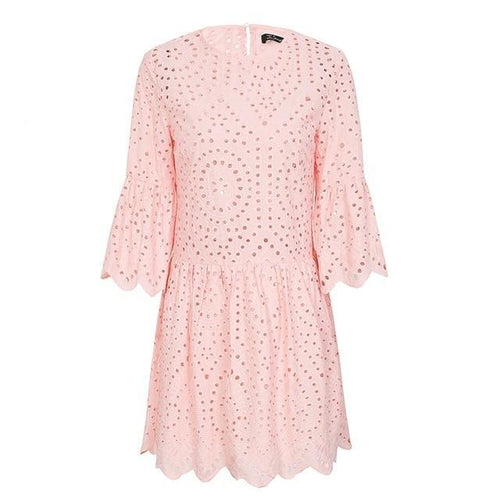 Load image into Gallery viewer, Cotton Lace Butterfly Sleeve Embroidery Mini Dress-women-wanahavit-Pink-S-wanahavit
