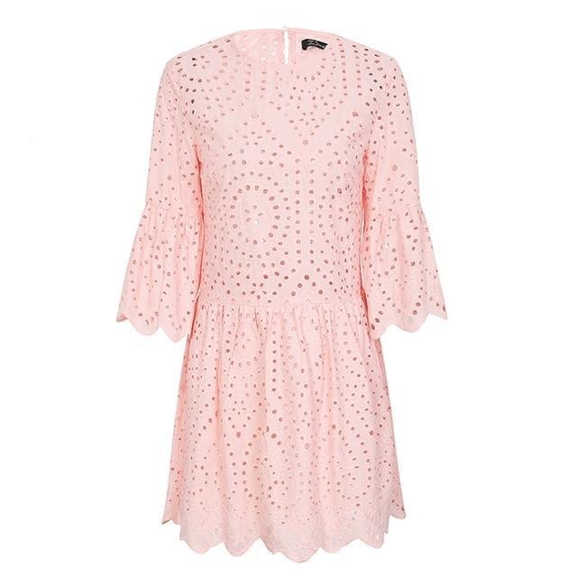 Cotton Lace Butterfly Sleeve Embroidery Mini Dress-women-wanahavit-Pink-S-wanahavit