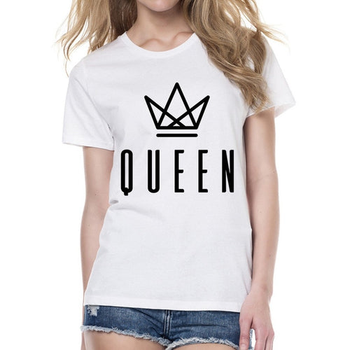 Load image into Gallery viewer, King Queen Letter Print Matching Couple Tees-unisex-wanahavit-FB78-FSTWH-L-wanahavit
