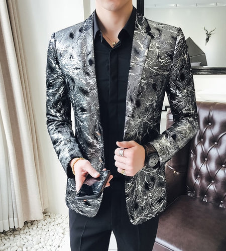 Flashlight Print Velvet High Quality Stylish Blazer-men-wanahavit-Silver-M-wanahavit
