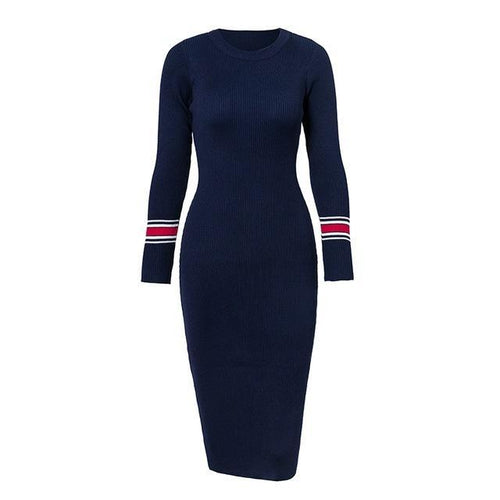 Load image into Gallery viewer, Autumn Winter Sweater Knitted Slim Elastic Midi Dress-women-wanahavit-Sapphire-One Size-wanahavit
