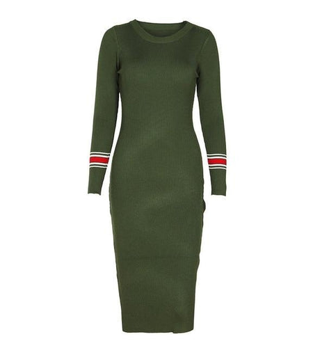 Autumn Winter Sweater Knitted Slim Elastic Midi Dress-women-wanahavit-Green-One Size-wanahavit