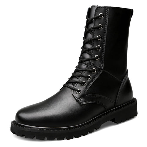 Load image into Gallery viewer, Motorcycle Genuine Leather Military Winter Boots With Fur-men-wanahavit-Black Boots-6-wanahavit
