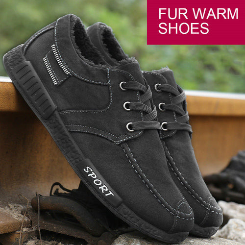 Load image into Gallery viewer, Breathable Denim Canvas Lace Up Sneaker Shoes-men-wanahavit-Fur Black Sneakers-6-wanahavit
