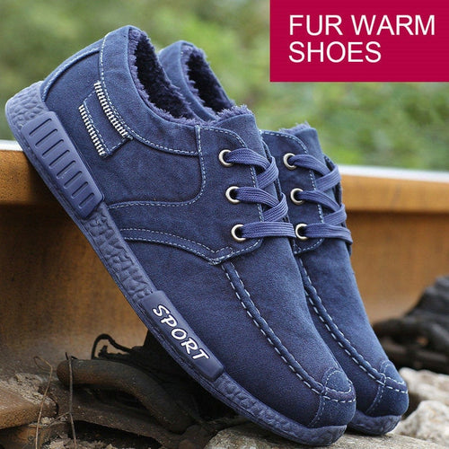 Load image into Gallery viewer, Breathable Denim Canvas Lace Up Sneaker Shoes-men-wanahavit-Fur Blue Sneakers-6-wanahavit
