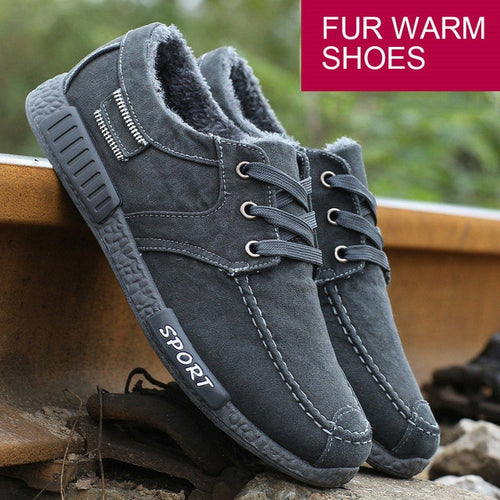 Load image into Gallery viewer, Breathable Denim Canvas Lace Up Sneaker Shoes-men-wanahavit-Fur Grey Sneakers-6-wanahavit
