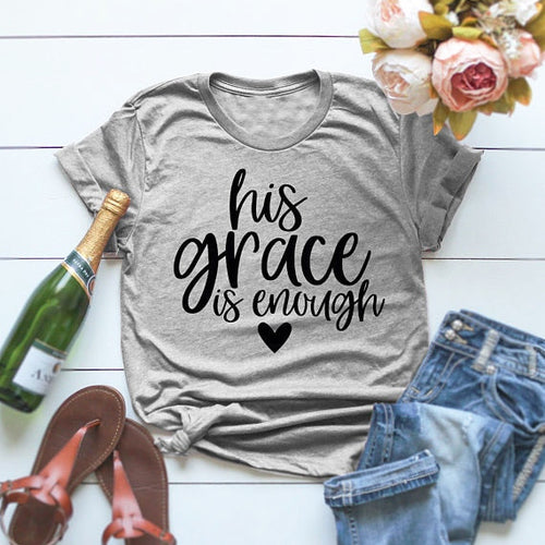 Load image into Gallery viewer, His Grace Is Enough Christian Statement Shirt-unisex-wanahavit-gray tee black text-S-wanahavit
